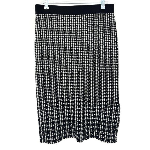TED BAKER Atlassy Black White Houndstooth Jacquard Midi Skirt Size 4 (US 10) - Picture 2 of 8